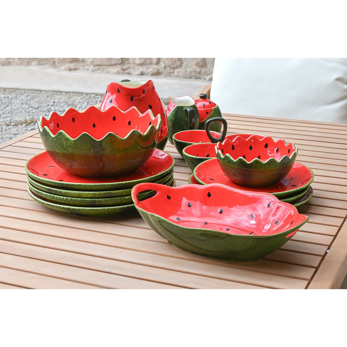 Bol pour Apéritifs Home ESPRIT Rouge Vert Grès Pastèque 30 x 19,5 x 7,5 cm