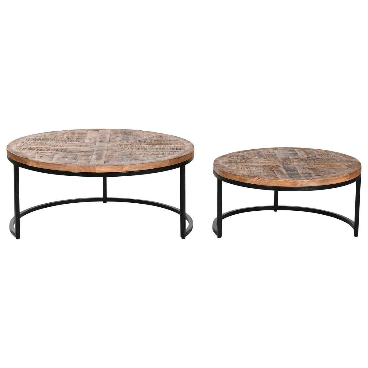 Jeu de 2 tables Home ESPRIT Marron Noir Naturel Métal Bois de manguier 90 x 90 x 40 cm