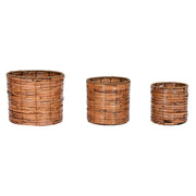Set de pots de fleurs Home ESPRIT Marron Métal Rotin Tropical 31 x 31 x 27 cm