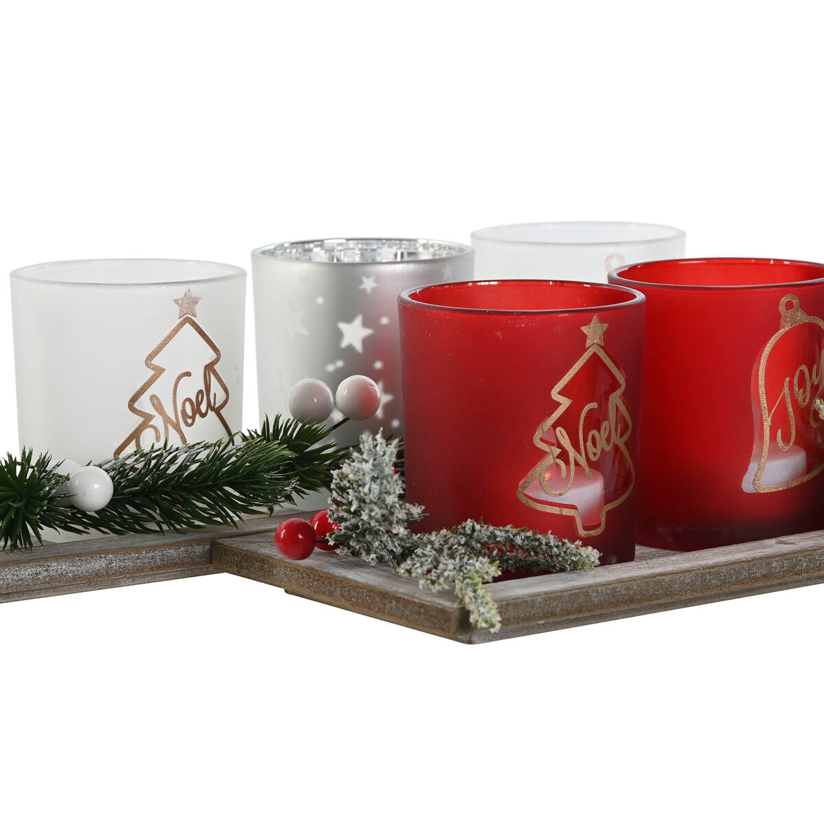 Bougeoirs de Noël Home ESPRIT Blanc Rouge 40 X 9 X 13,5 cm (5 Pièces) (2 Unités)