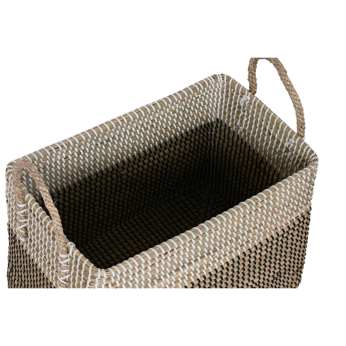 Set de basket Home ESPRIT Blanc Noir Naturel Herbier marin Boho 44 x 25 x 38 cm 2 Pièces