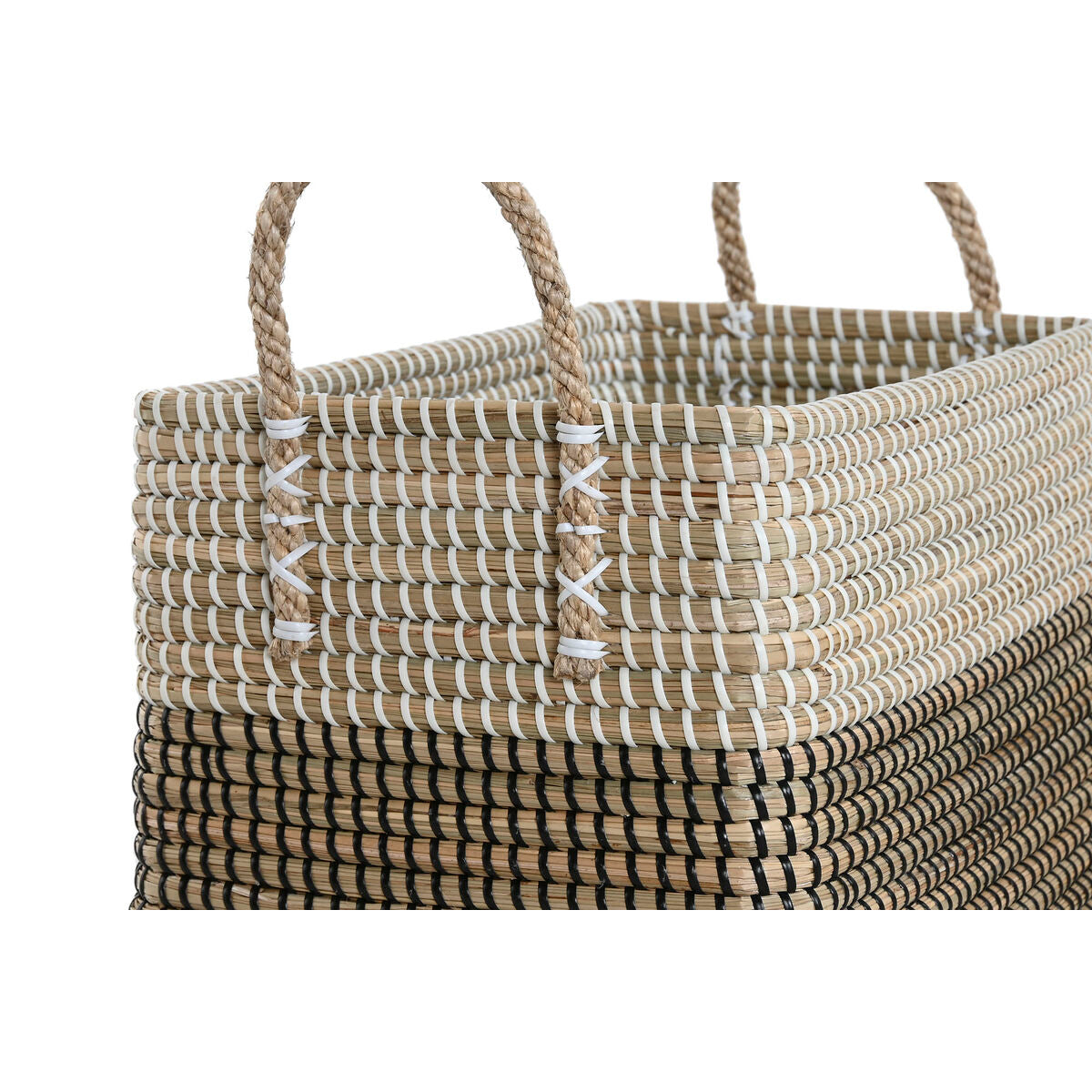 Set de basket Home ESPRIT Blanc Noir Naturel Herbier marin Boho 44 x 25 x 38 cm 2 Pièces