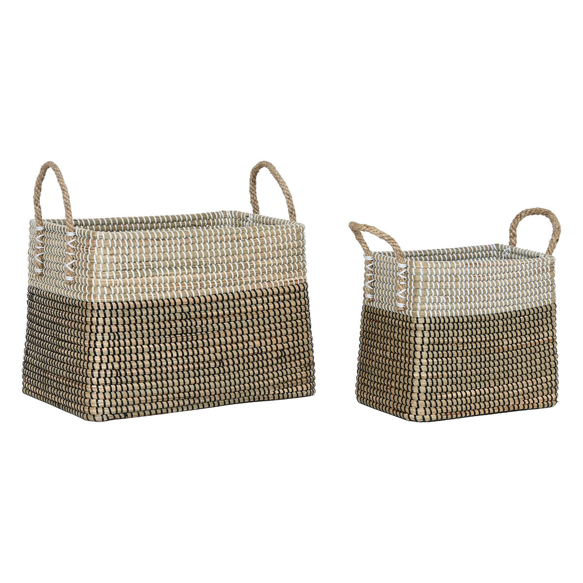 Set de basket Home ESPRIT Blanc Noir Naturel Herbier marin Boho 44 x 25 x 38 cm 2 Pièces