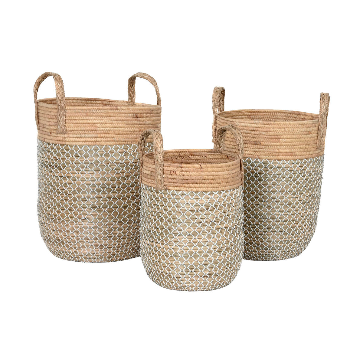 Set de basket Home ESPRIT Blanc Naturel Marron Clair PVC Corde Herbier marin Joncs (3 Pièces)