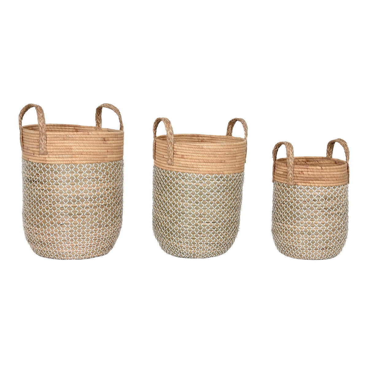 Set de basket Home ESPRIT Blanc Naturel Marron Clair PVC Corde Herbier marin Joncs (3 Pièces)