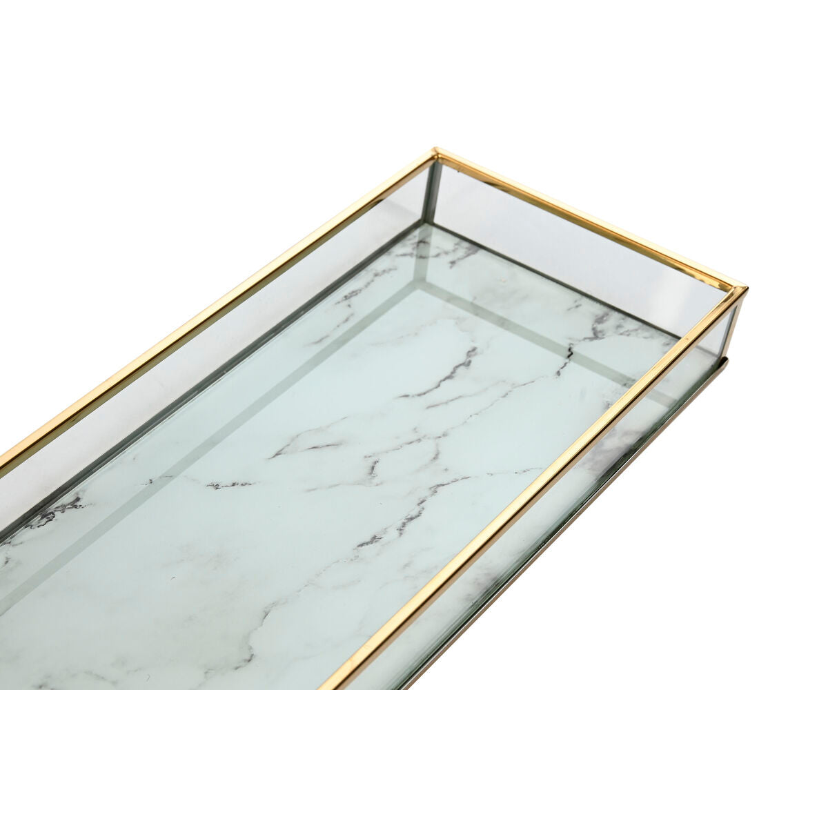 Jeux de plateaux Home ESPRIT Blanc Doré Métal Verre 42 x 15 x 4 cm (2 Unités)