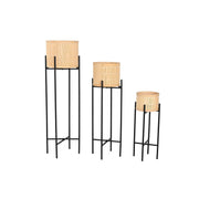 Set de pots de fleurs Home ESPRIT Noir Naturel Métal Bambou 31 x 31 x 103 cm (3 Pièces)