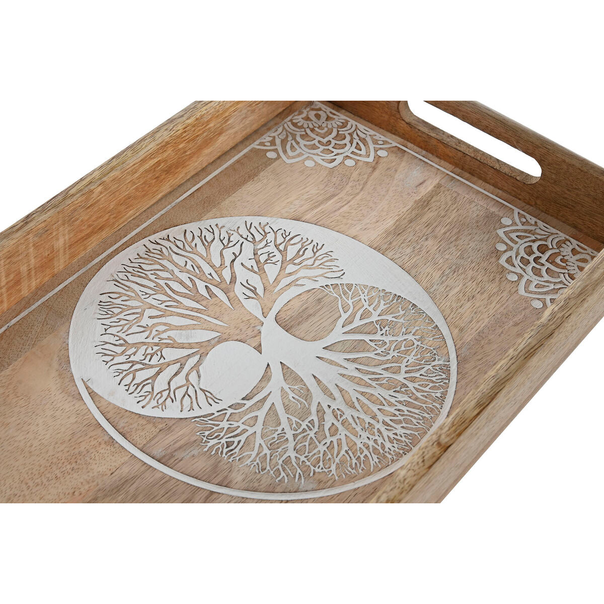 Plateau apéritif Home ESPRIT Blanc Naturel Arbre Indien Décapé 43,5 x 27 x 5,5 cm (2 Unités)