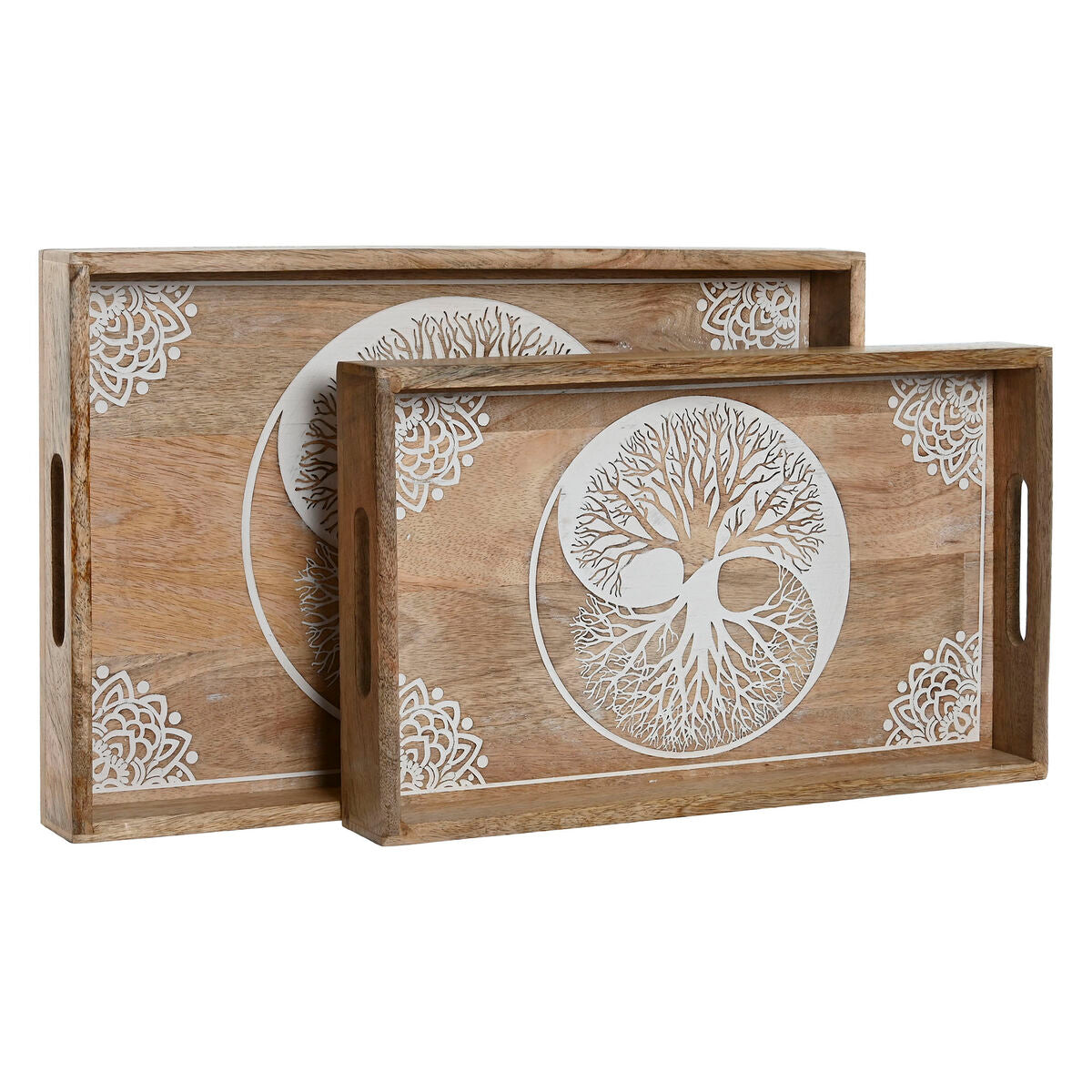 Plateau apéritif Home ESPRIT Blanc Naturel Arbre Indien Décapé 43,5 x 27 x 5,5 cm (2 Unités)