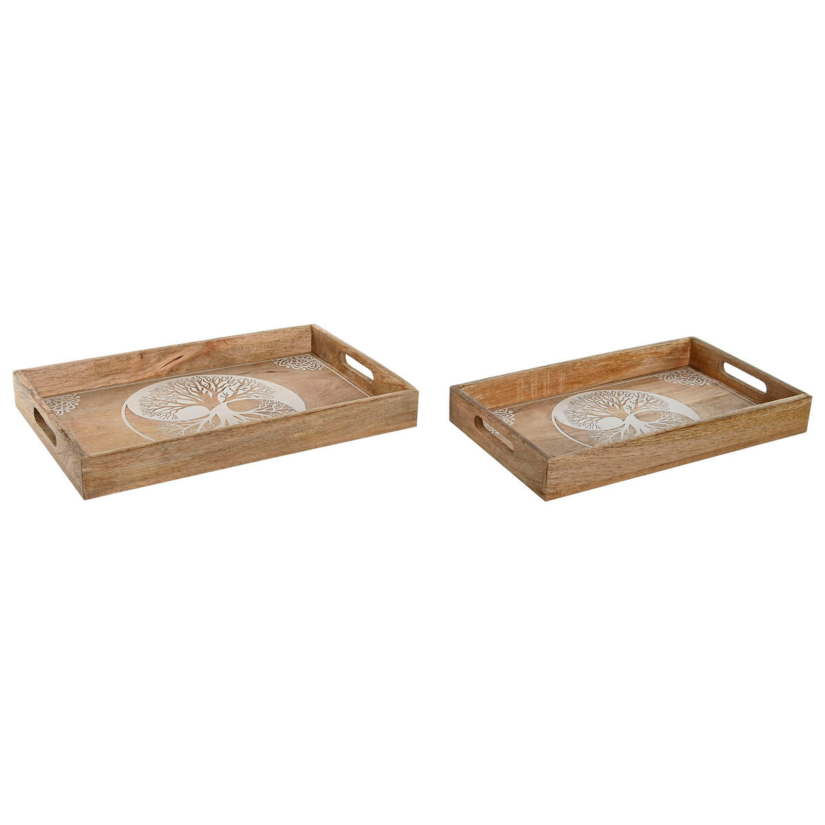Plateau apéritif Home ESPRIT Blanc Naturel Arbre Indien Décapé 43,5 x 27 x 5,5 cm (2 Unités)