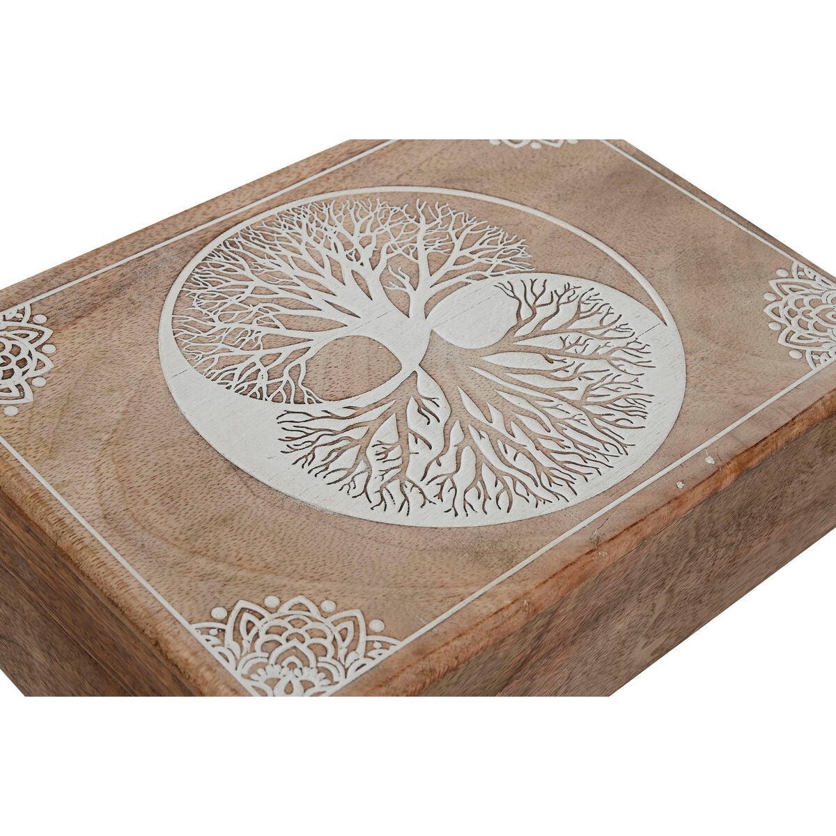 Boîte à bijoux Home ESPRIT Blanc Naturel Bois de manguier 25,5 x 18 x 8 cm (2 Unités)