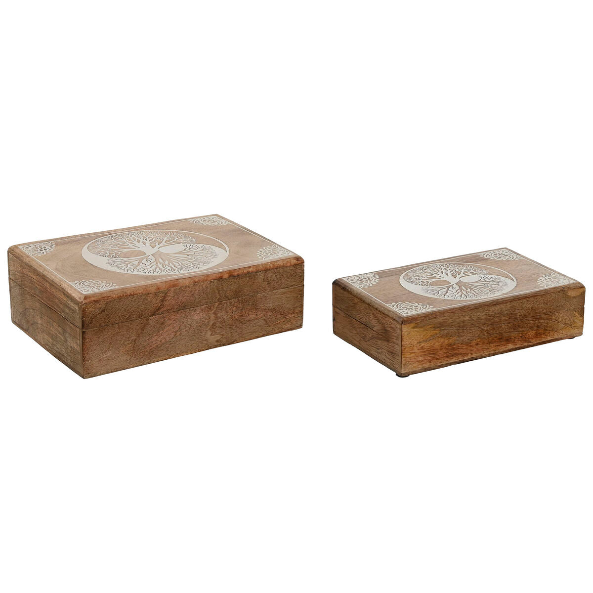 Boîte à bijoux Home ESPRIT Blanc Naturel Bois de manguier 25,5 x 18 x 8 cm (2 Unités)
