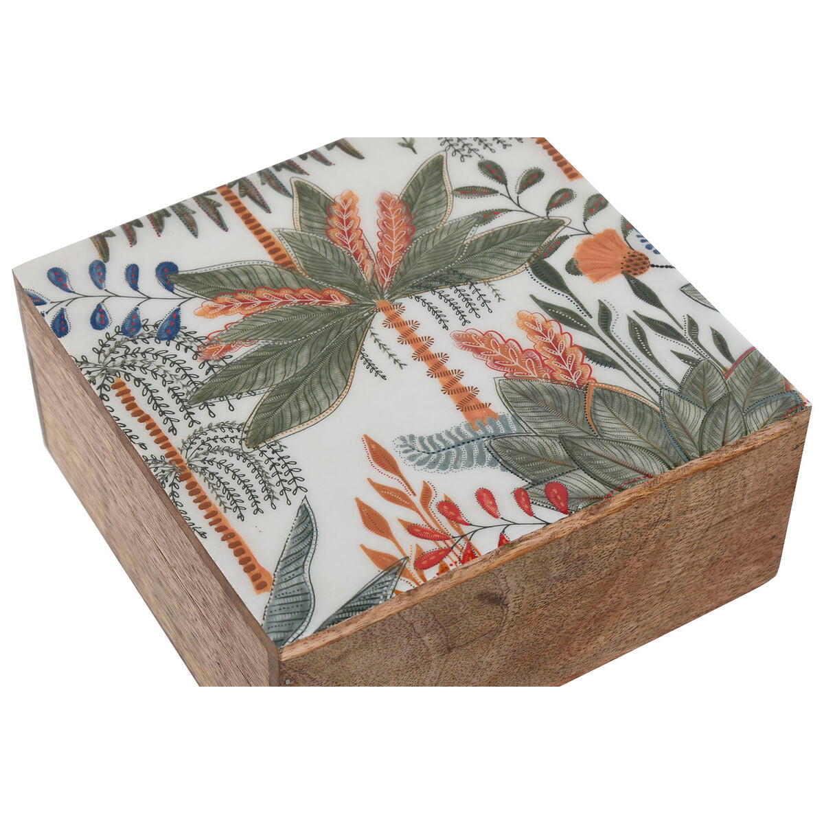 Boîte à bijoux Home ESPRIT Vert Orange Bois de manguier 18 x 18 x 9 cm (2 Pièces)