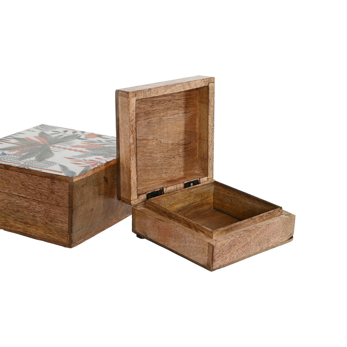 Boîte à bijoux Home ESPRIT Vert Orange Bois de manguier 18 x 18 x 9 cm (2 Pièces)