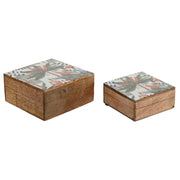 Boîte à bijoux Home ESPRIT Vert Orange Bois de manguier 18 x 18 x 9 cm (2 Pièces)