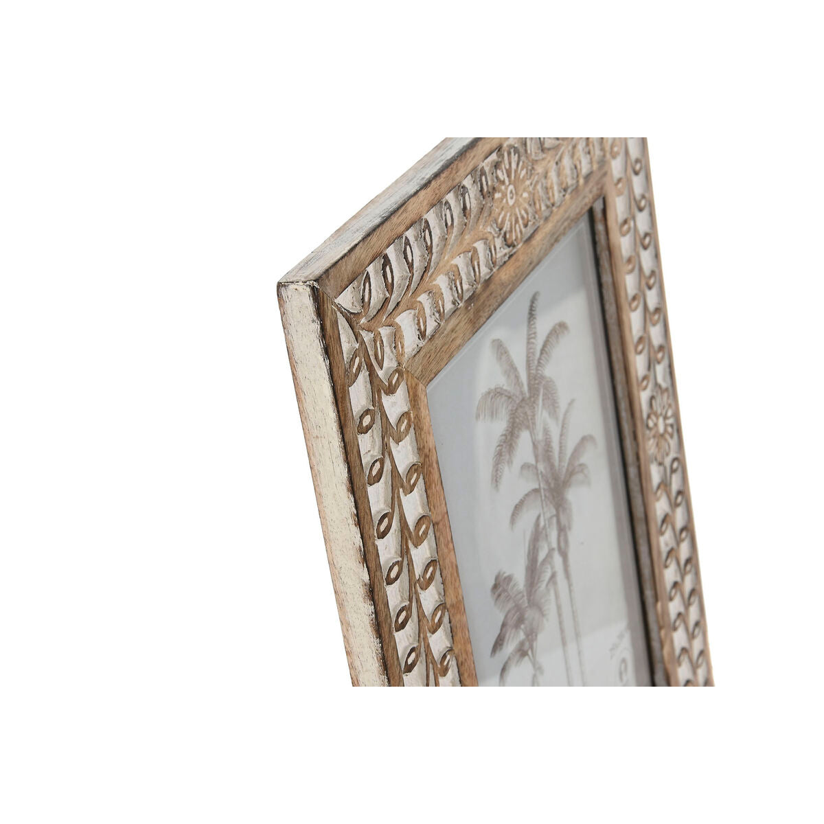 Cadre photo Home ESPRIT Blanc Naturel Verre Bois de manguier Fleur Indien 31,5 x 2 x 36,5 cm