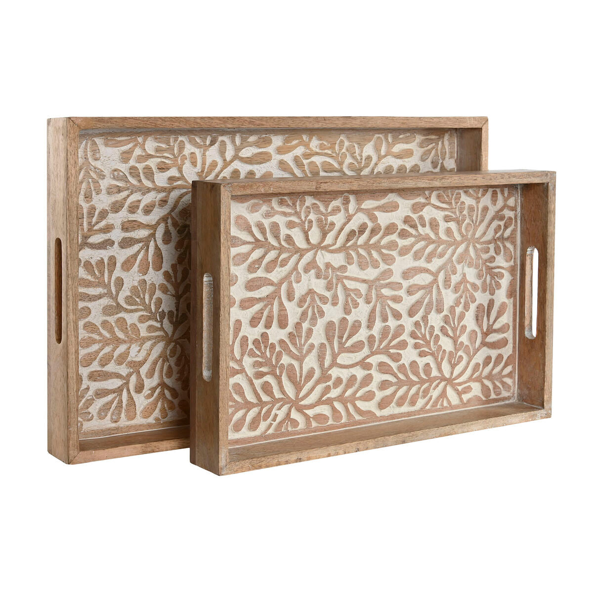Jeux de plateaux Home ESPRIT Blanc Naturel Bois de manguier Bois MDF 44 x 29 x 5 cm (2 Unités)