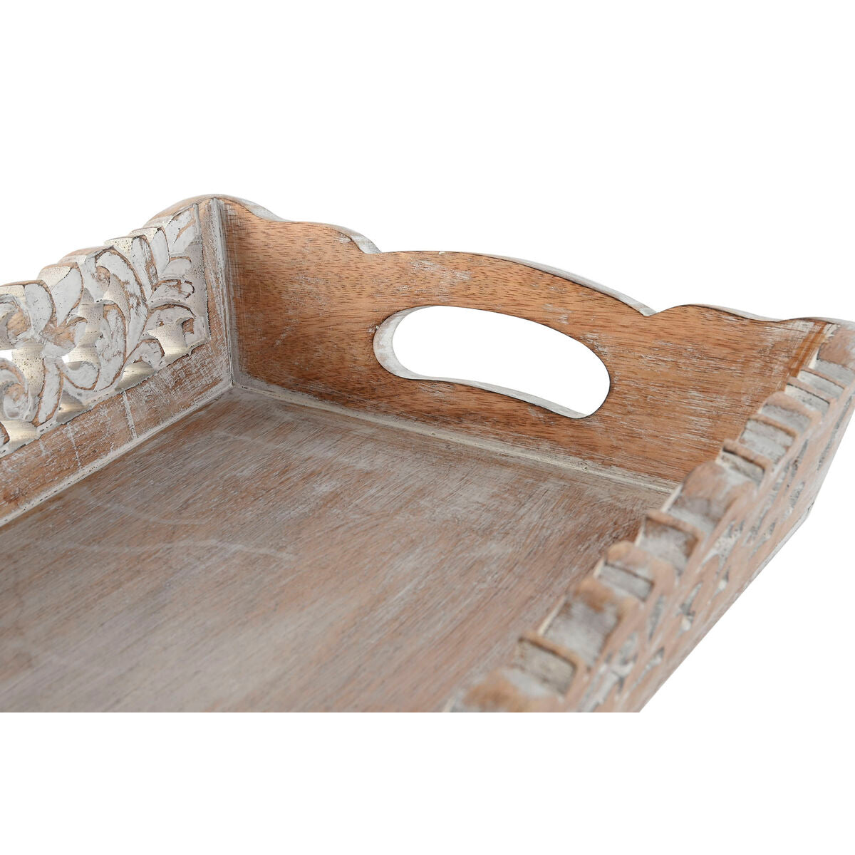 Jeux de plateaux Home ESPRIT Blanc Naturel Bois de manguier 40,5 x 25,5 x 6,5 cm (2 Unités)