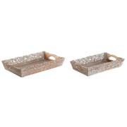 Jeux de plateaux Home ESPRIT Blanc Naturel Bois de manguier 40,5 x 25,5 x 6,5 cm (2 Unités)