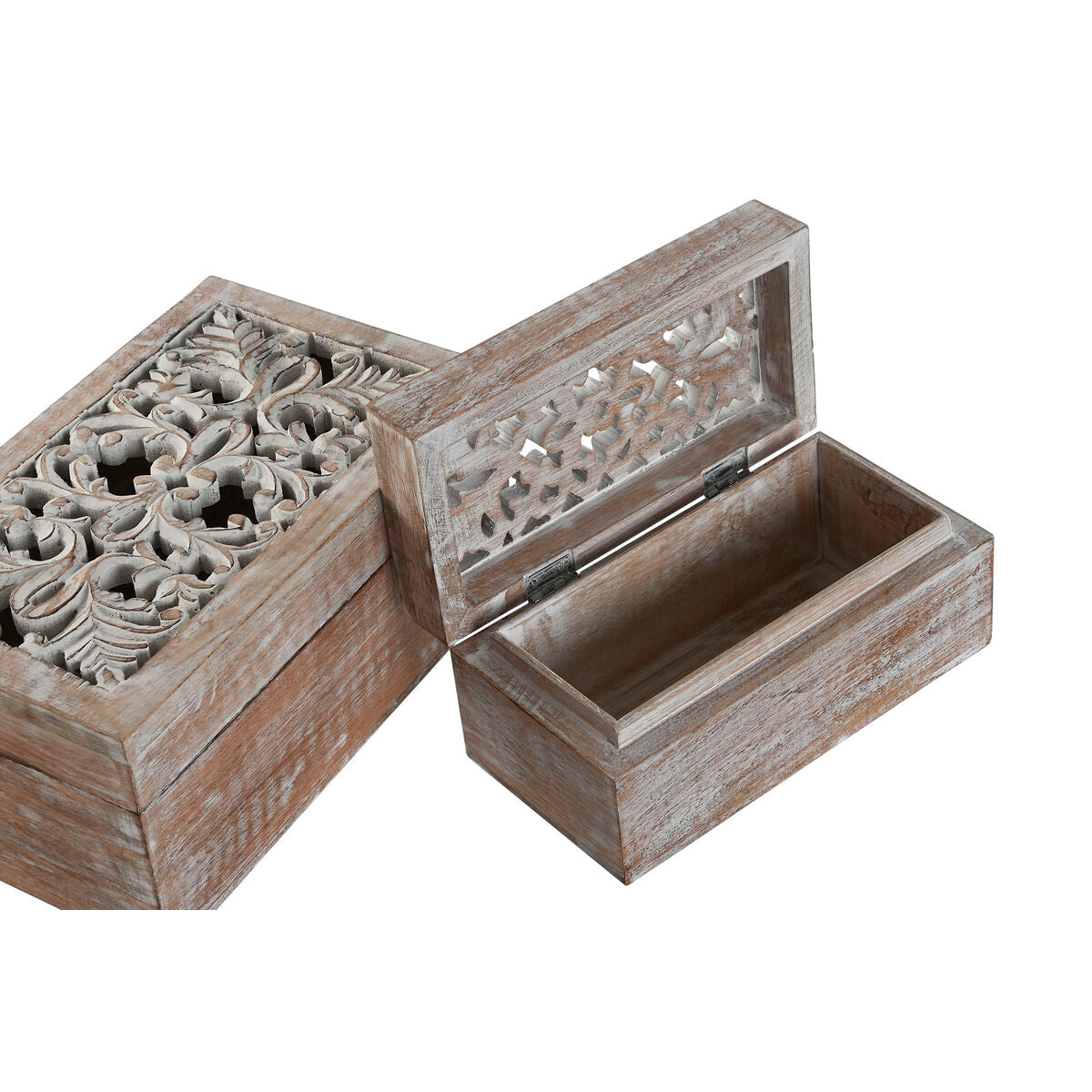 Boîte à bijoux Home ESPRIT Blanc Naturel Bois de manguier (2 Pièces)