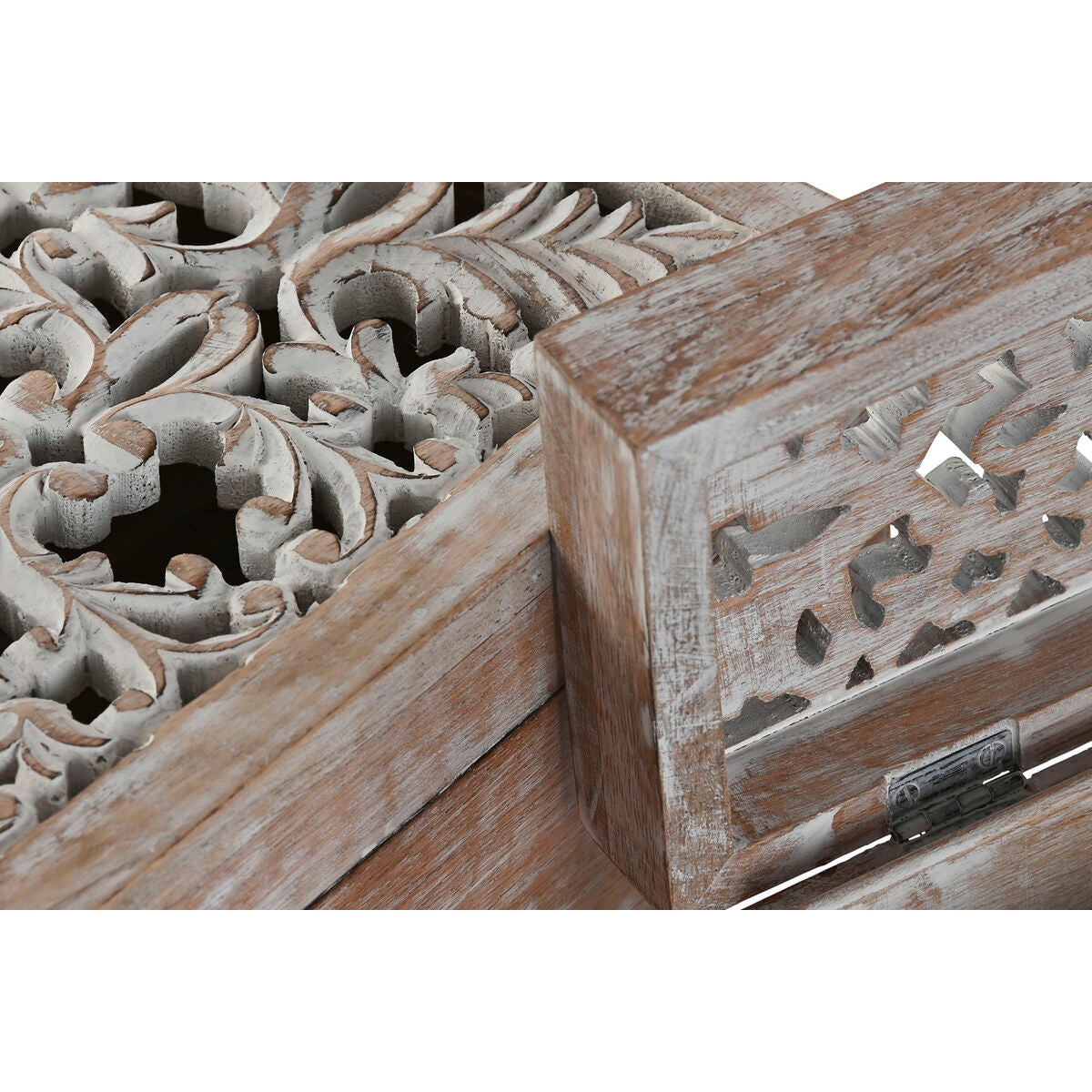 Boîte à bijoux Home ESPRIT Blanc Naturel Bois de manguier (2 Pièces)