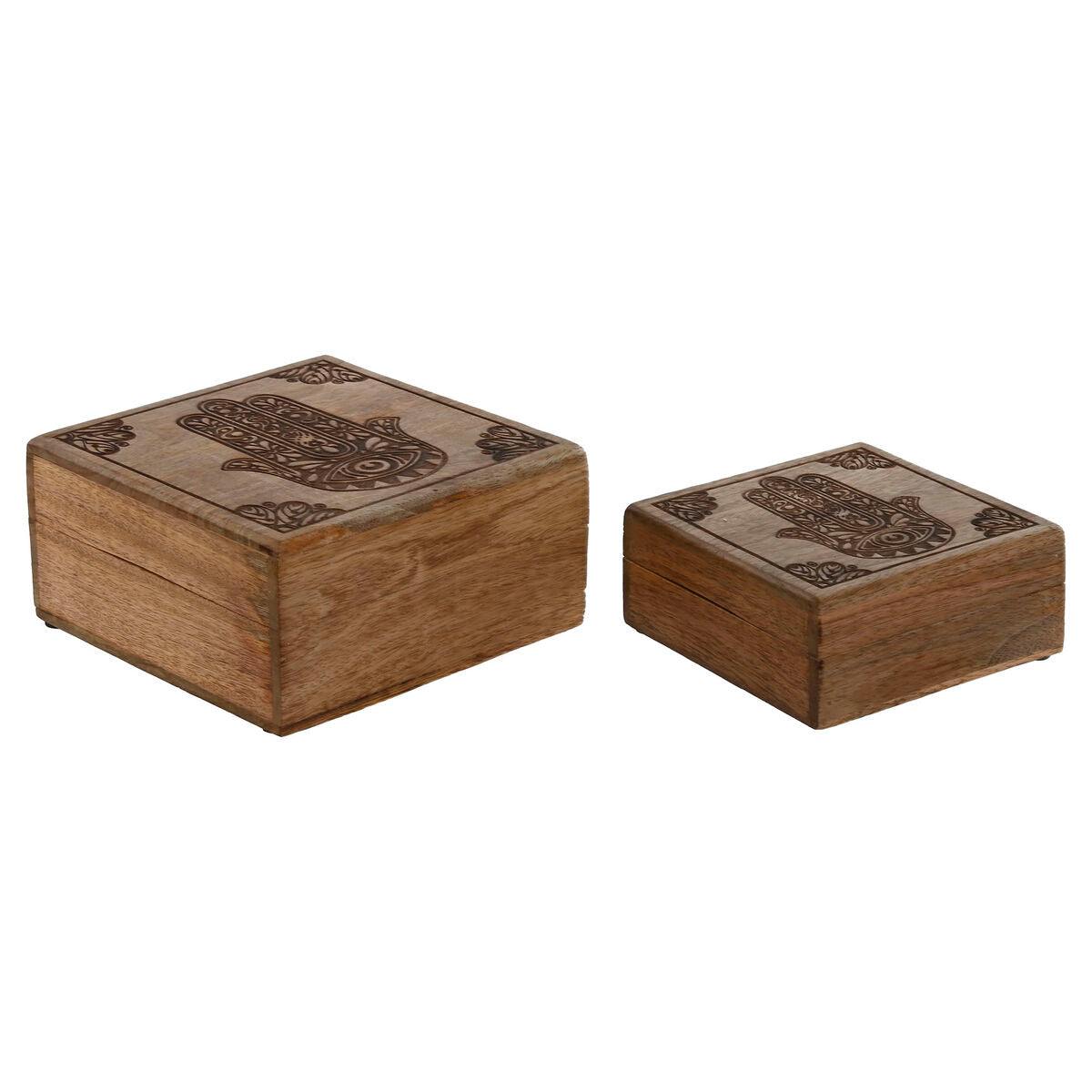 Boîte à bijoux Home ESPRIT Naturel Bois de manguier 18 x 18 x 9 cm (2 Pièces)