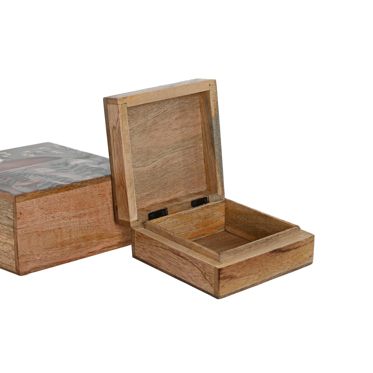 Boîte à bijoux Home ESPRIT Bleu Naturel Bois de manguier 18 x 18 x 9 cm (2 Pièces)