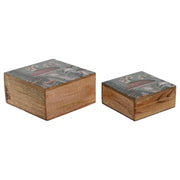 Boîte à bijoux Home ESPRIT Bleu Naturel Bois de manguier 18 x 18 x 9 cm (2 Pièces)