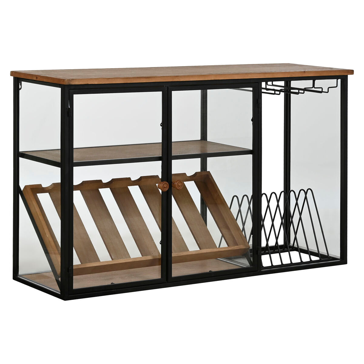 Range Bouteilles Home ESPRIT Noir Naturel Bois Métal Verre 102 x 32 x 60 cm