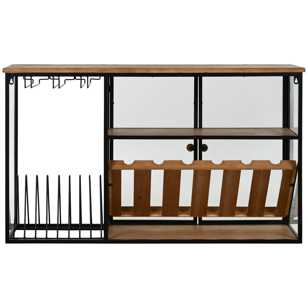 Range Bouteilles Home ESPRIT Noir Naturel Bois Métal Verre 102 x 32 x 60 cm