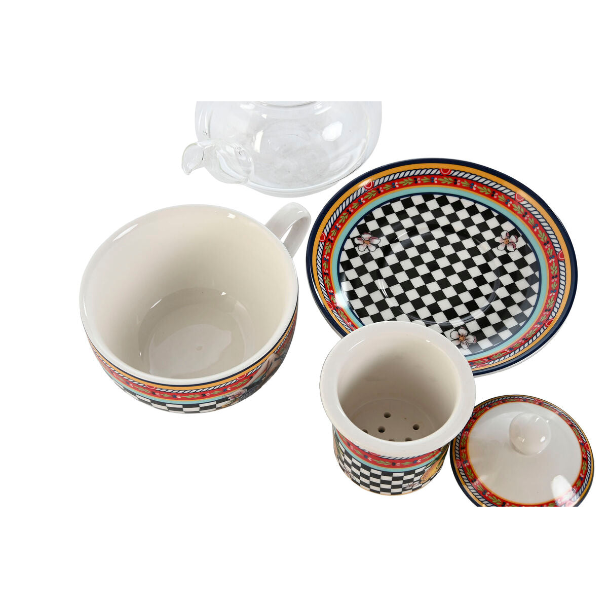 Théière Home ESPRIT Jaune Rouge Verre Porcelaine 1 L (4 Unités)