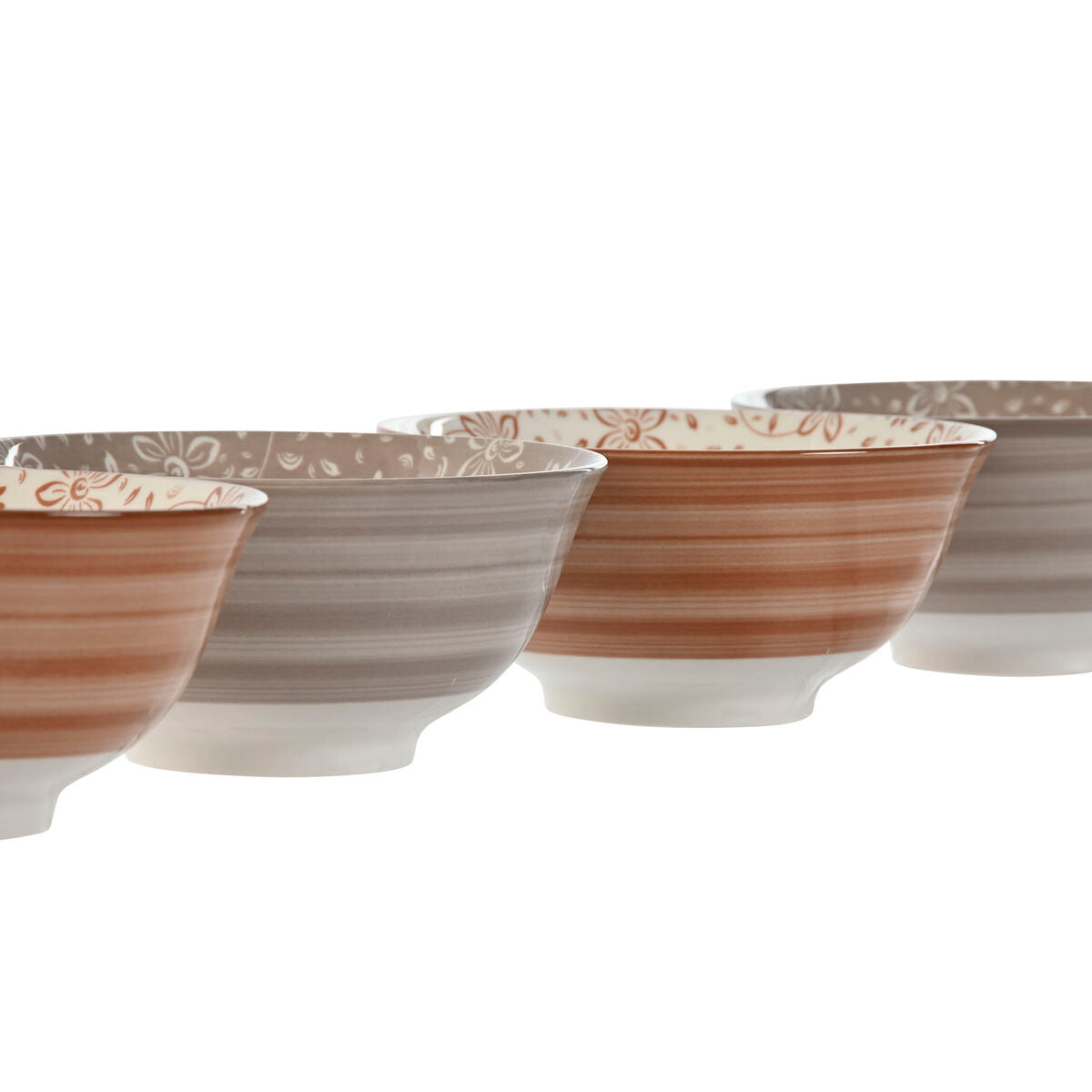 Set de Bols Home ESPRIT Marron Beige Porcelaine Fleurs Shabby Chic 15 x 15 x 7 cm