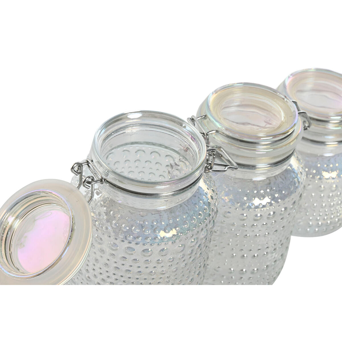 Set de 3 Boites Home ESPRIT Transparent Métal Verre 1,2 L 3 Pièces