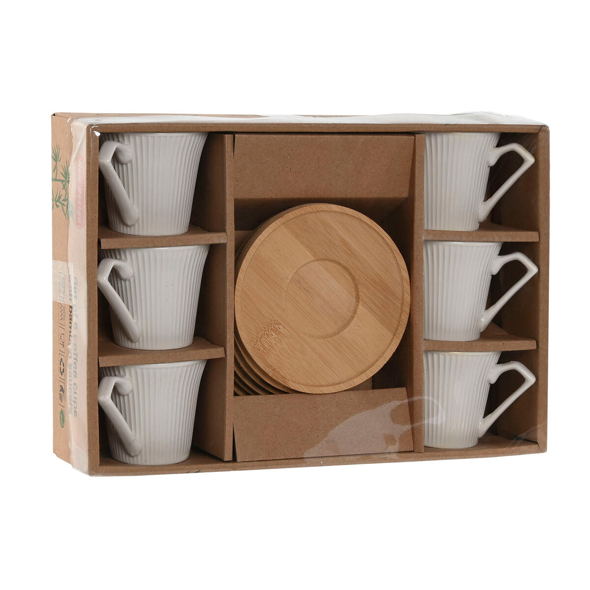 Jeu de 6 tasses avec plat Home ESPRIT Blanc Bambou Porcelaine 90 ml