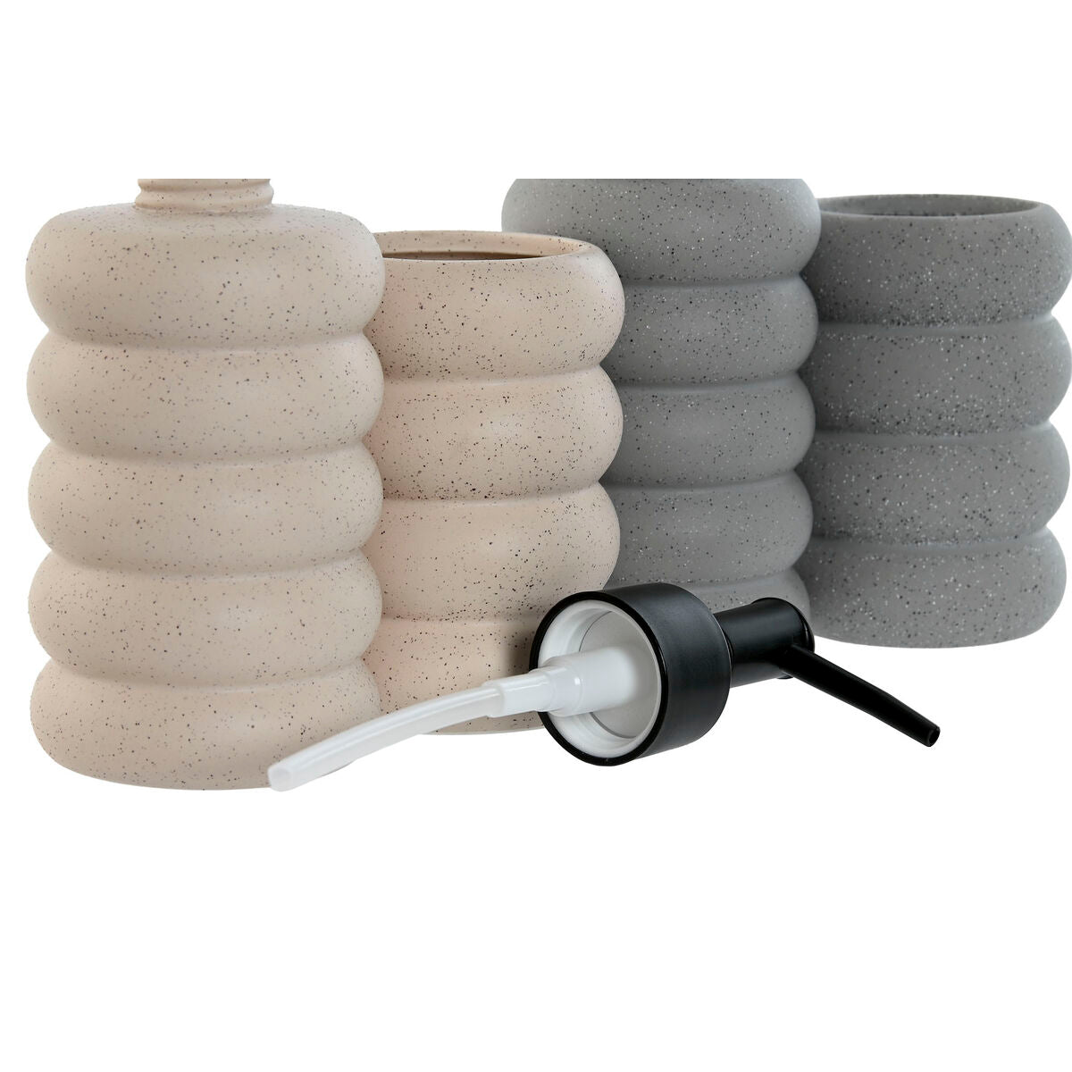 Distributeur de Savon Home ESPRIT Noir Gris Crème ABS Dolomite 7 x 7 x 17,5 cm (2 Unités)