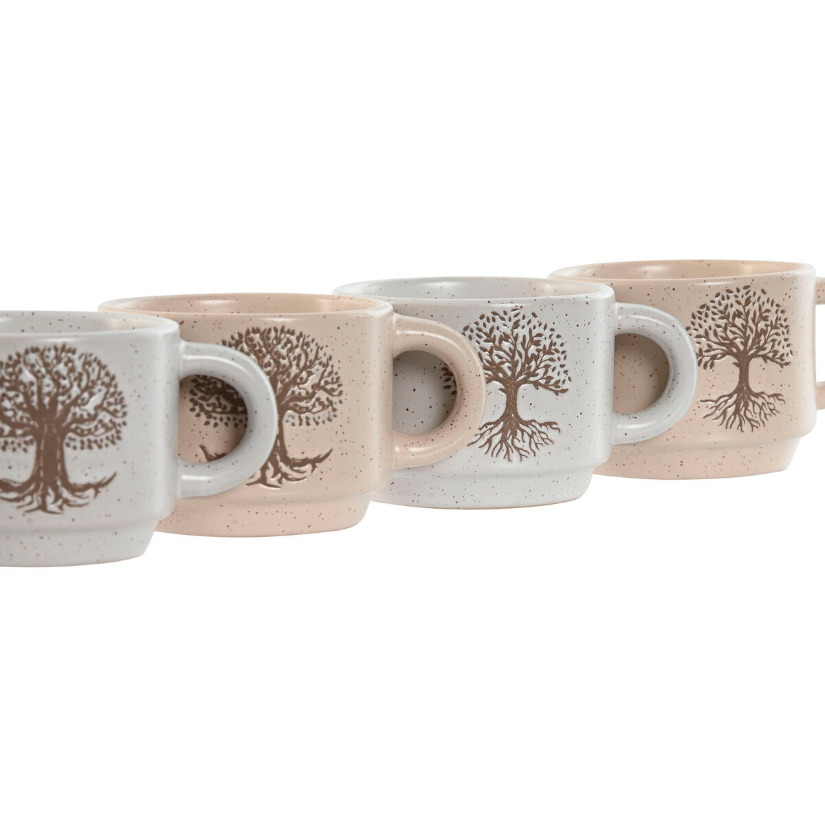 Ensemble de tasses à café Home ESPRIT Blanc Beige Métal Grès 150 ml