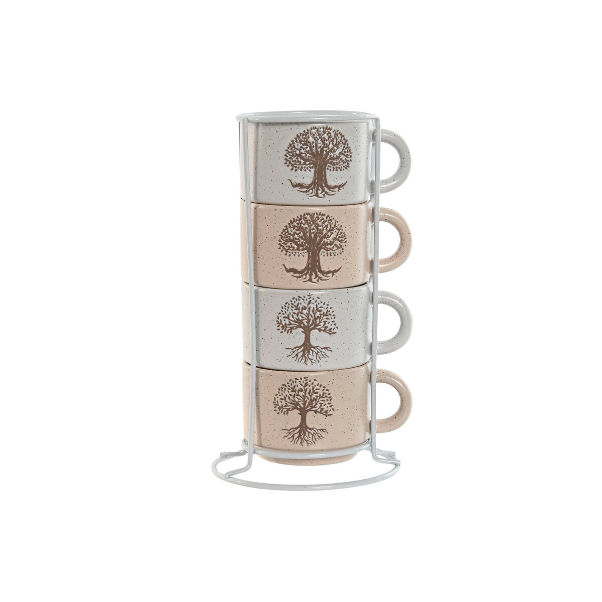 Ensemble de tasses à café Home ESPRIT Blanc Beige Métal Grès 150 ml