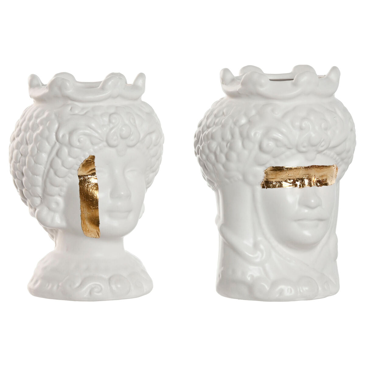 Cache-pot Home ESPRIT Blanc Doré Porcelaine 10 x 10 x 14 cm (2 Unités)