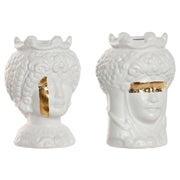 Cache-pot Home ESPRIT Blanc Doré Porcelaine 10 x 10 x 14 cm (2 Unités)