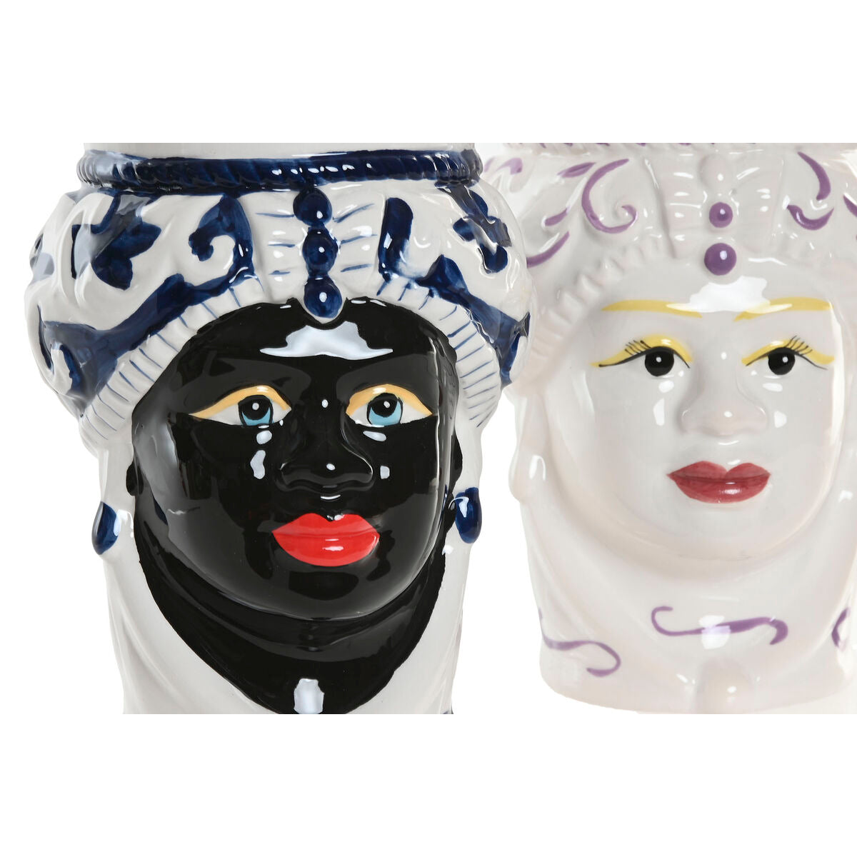 Cache-pot Home ESPRIT Bleu Blanc Noir Porcelaine 12 x 12 x 20 cm (2 Unités)