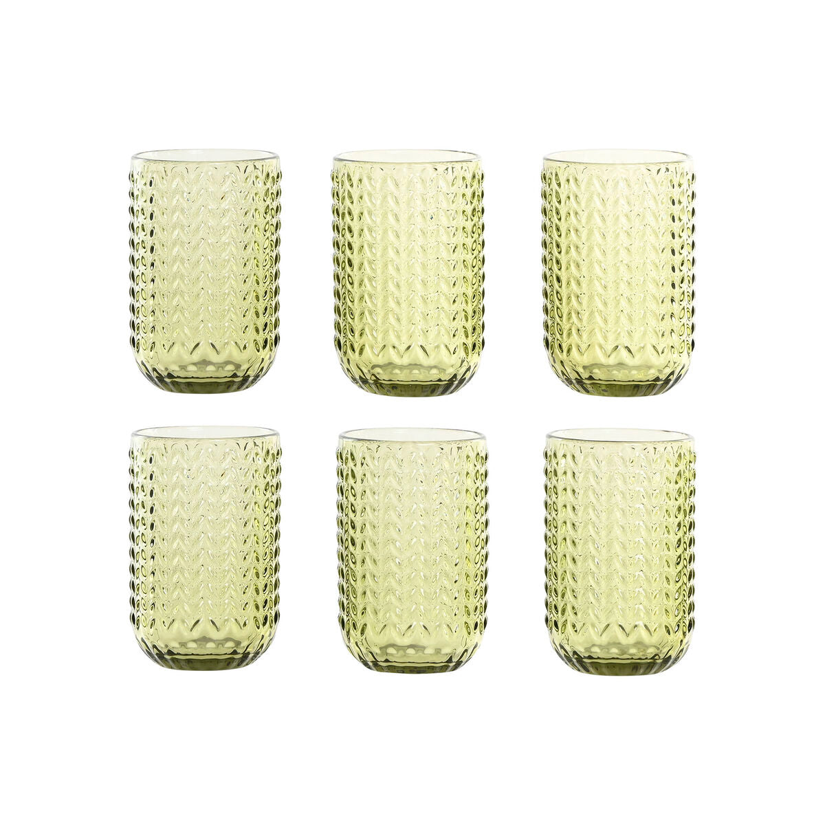 Set de Verres Home ESPRIT Vert Verre Avec relief 420 ml (6 Unités)