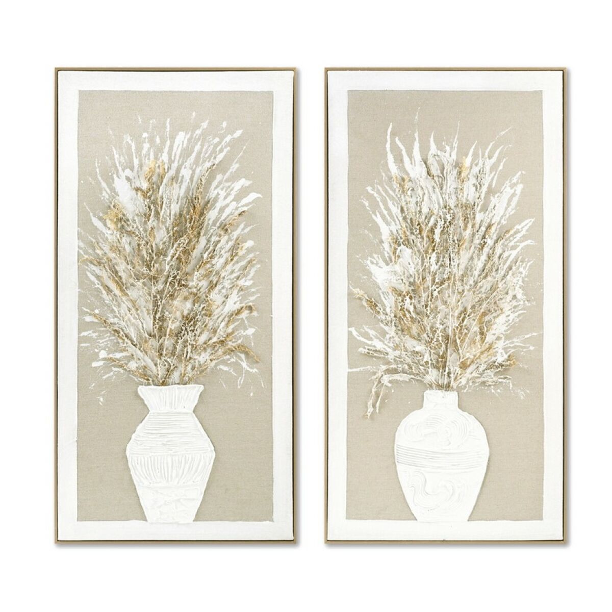 Toile Home ESPRIT Blanc Beige Vase Traditionnel 62 x 4,5 x 122 cm (2 Unités)