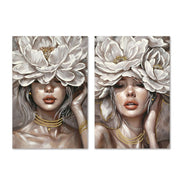 Toile Home ESPRIT Blanc Beige Fleurs Romantique 60 x 3 x 90 cm (2 Unités)