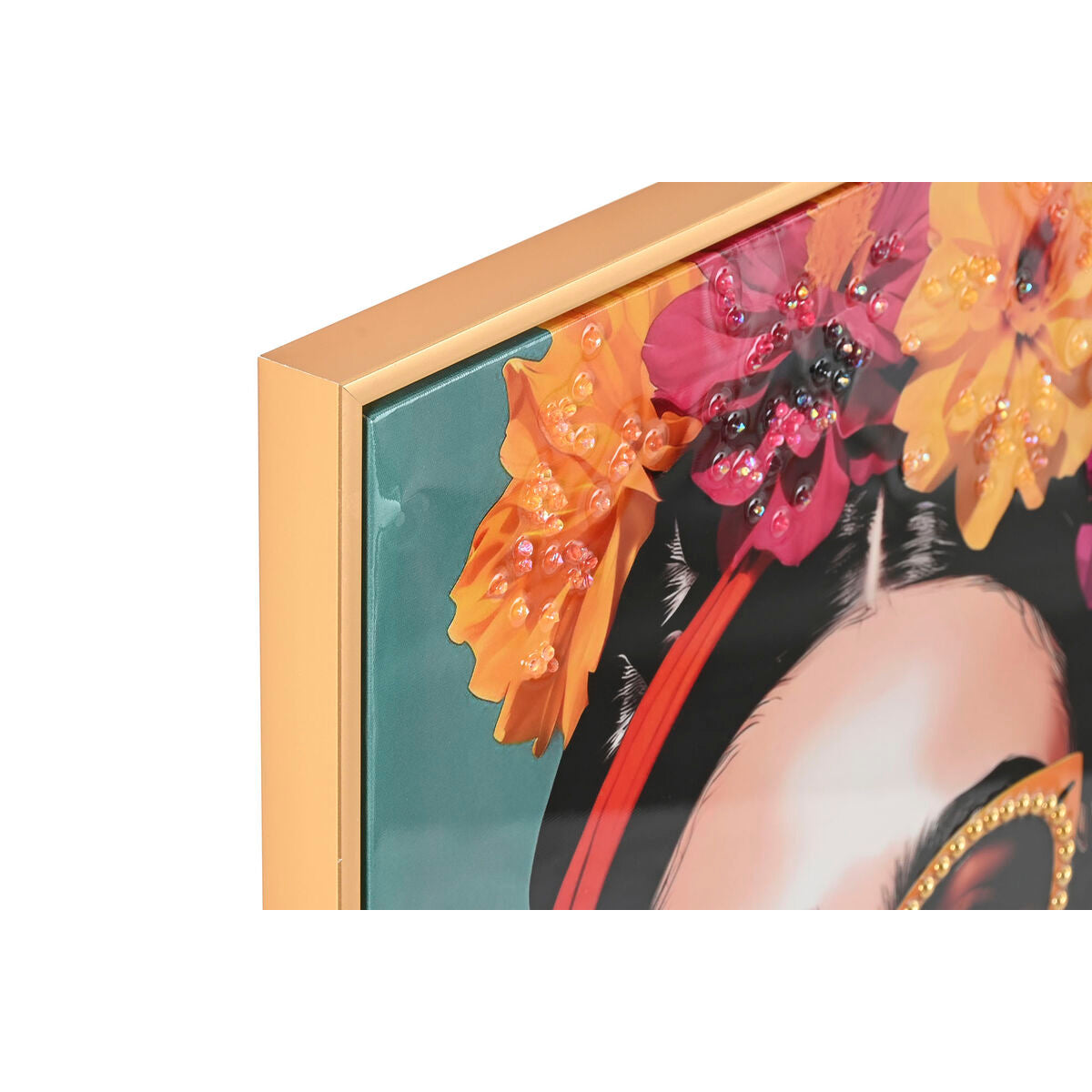 Toile Home ESPRIT Turquoise Fleurs Laqué 52,5 x 3 x 72,5 cm (2 Unités)