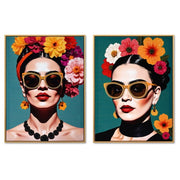 Toile Home ESPRIT Turquoise Fleurs Laqué 52,5 x 3 x 72,5 cm (2 Unités)