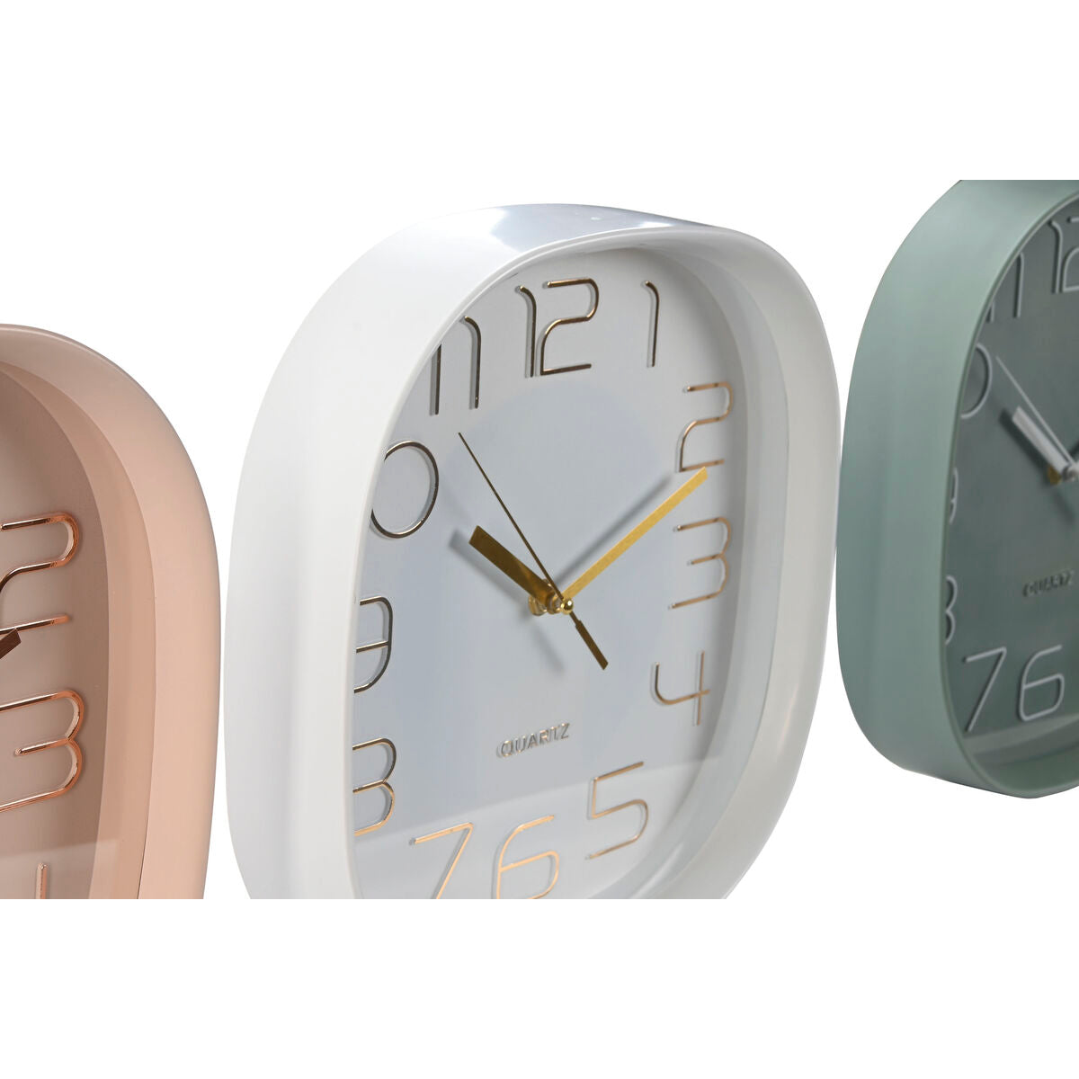 Horloge Murale Home ESPRIT Blanc Vert PVC 28,5 x 5 x 28,5 cm (3 Unités)