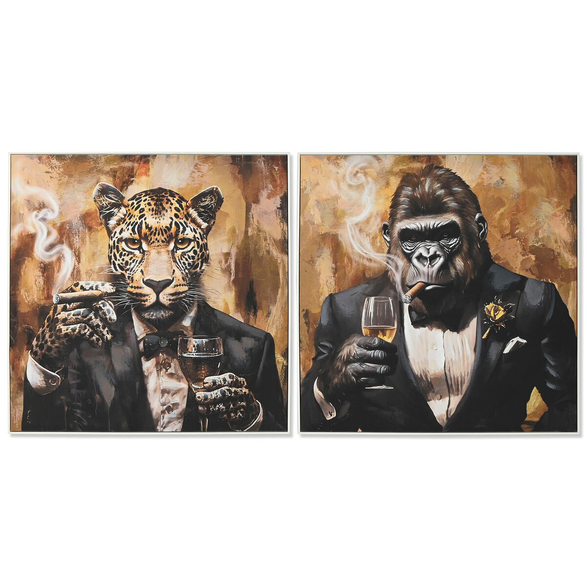 Toile Home ESPRIT Marron Noir Doré 103,5 x 3,5 x 103,5 cm (2 Unités)