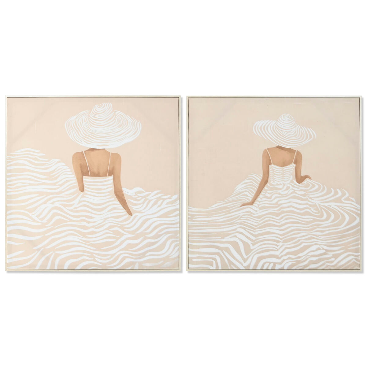 Toile Home ESPRIT Blanc Beige Robe Scandinave 82,5 x 3,5 x 82,5 cm (2 Unités)