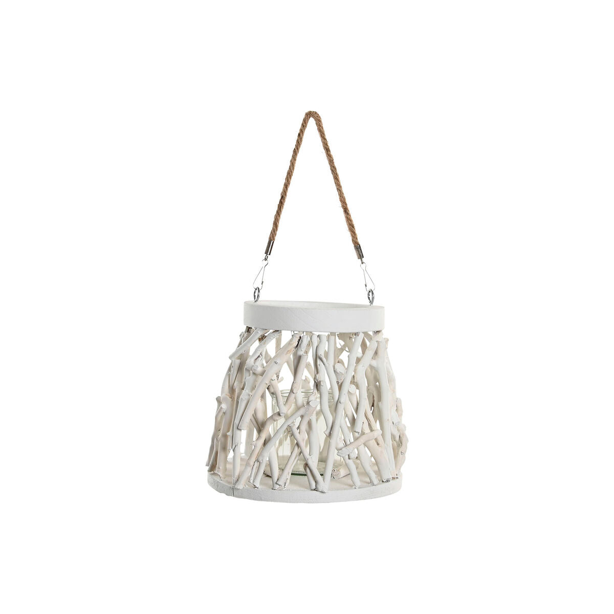 Bougeoir Home ESPRIT Blanc Bois Verre 35 x 35 x 32 cm (2 Unités)