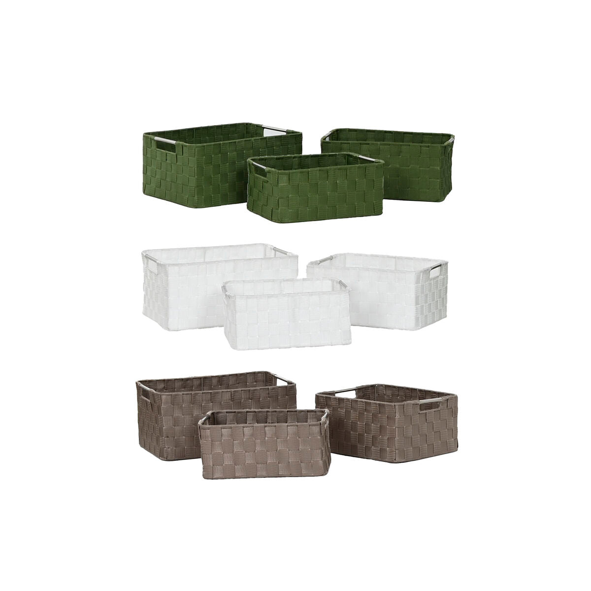 Set de basket Home ESPRIT Vert Gris Crème Métal polypropylène 38 x 28 x 17 cm 3 Pièces (3 Unités)